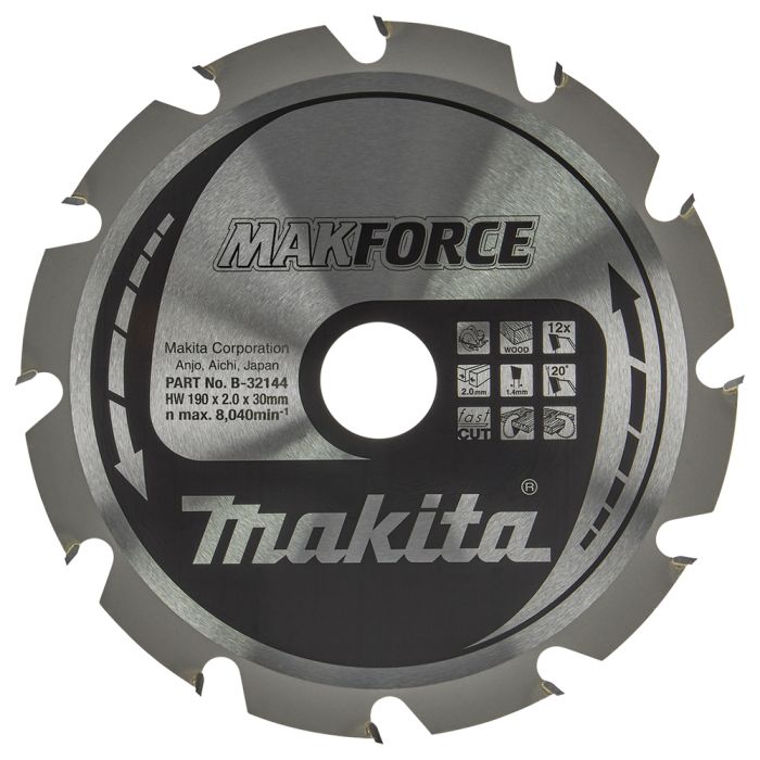 Пиляльний диск Makita MAKForce: дерево 190 мм 12 зубів (B-32144)