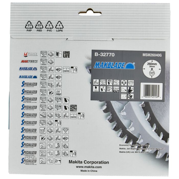 Диск пильний по деревині MAKBlade 260x30 40T Makita (B-32770)