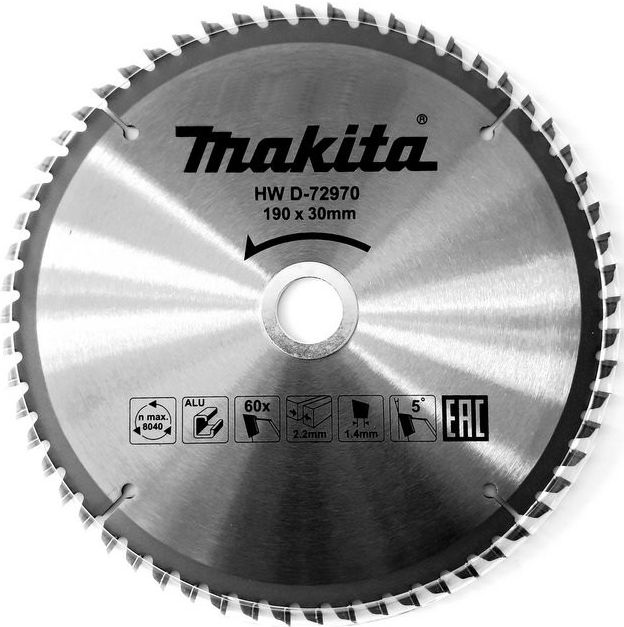 Пиляльний диск Makita TCT для алюмінію 190 мм 60 зубів (D-72970)