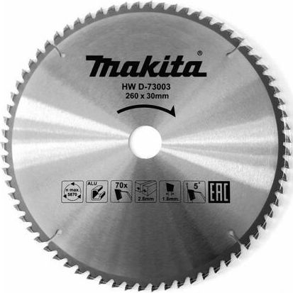 Пиляльний диск Makita TCT для алюмінію 260 мм 70 зубів (D-73003)