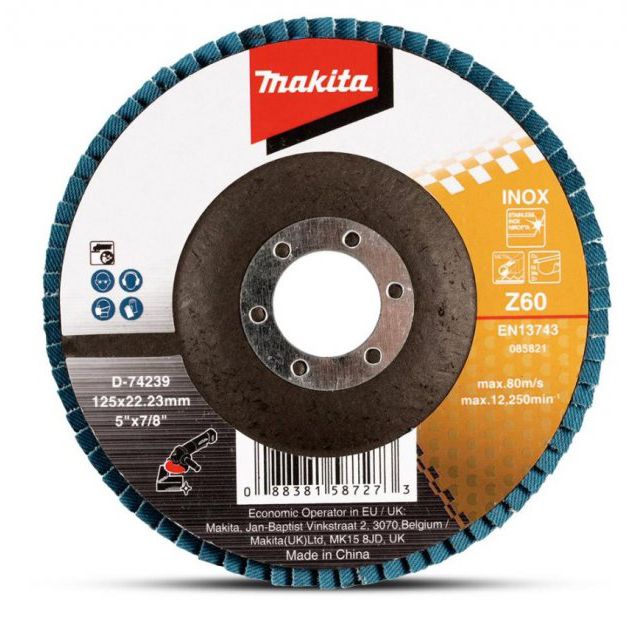 Пелюстковий шліфувальний диск нержавіючої сталі Makita 125 мм K60 (D-74239)
