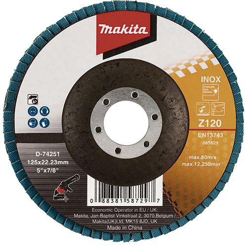 Лепестковый шлифовальный диск нержавеющей стали Makita 125 мм K120 (D-74251)