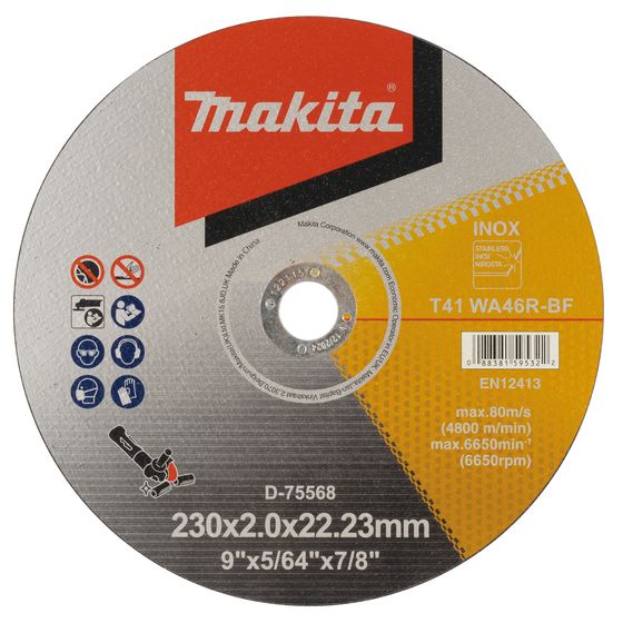 Тонкий отрезной диск для нержавеющей стали 230х2,0х22,23мм 46R, плоский Makita (D-75568)