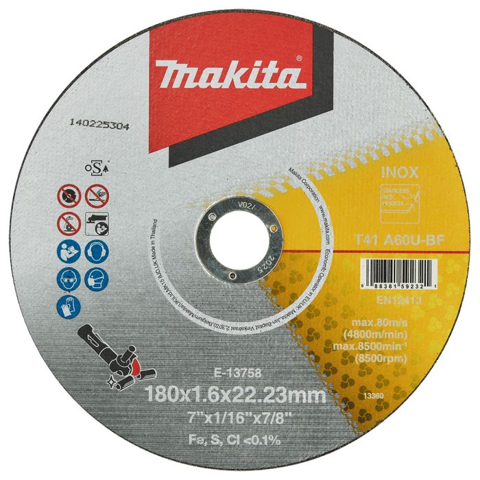 Тонкий отрезной диск для нержавеющей стали 180х1,6 60Т, плоский Makita (E-13758)