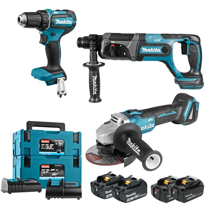 Набір акумуляторного інструменту LXT Makita (перфоратор DHR241Z + кутова шліфувальна машина DGA504RTJ + дриль-шурупокрут DDF485SFJ)