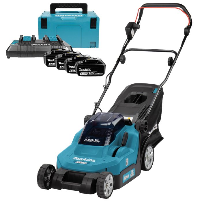 Акумуляторна газонокосарка Makita DLM382Z + (BL1850Bx4, DC18RD, Makpac3)