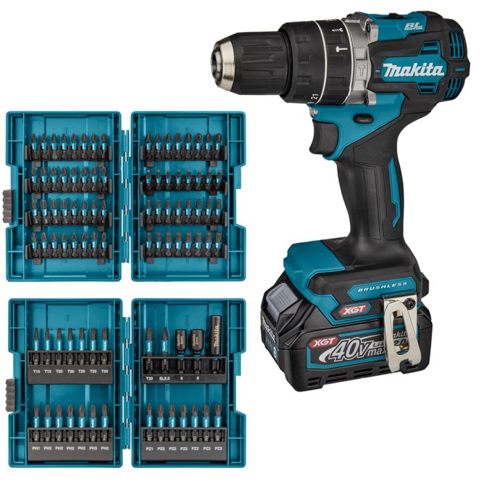 Акумуляторний дриль-шурупокрут з ударом Makita XGT 40 V MAX HP002GA201 + набір біт E-03109